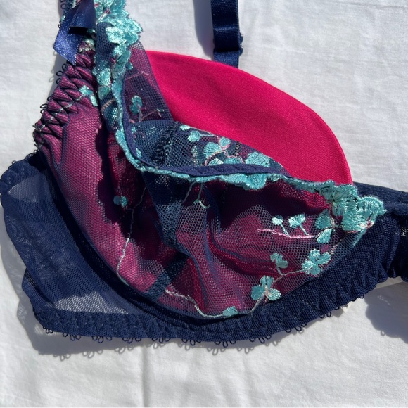 Aubade Embroidered Demi Bra in Blue and Pink, 34C - Picture 10 of 13